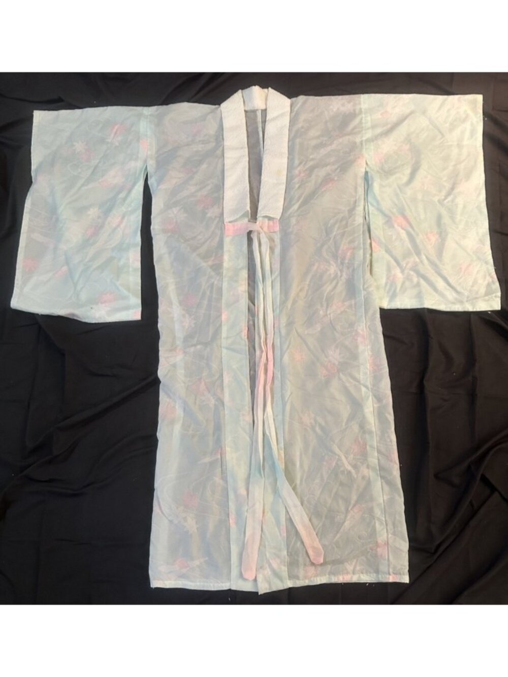 1960s 1970s kimono sheer pink floral Japanese Japan original authentic robe VTG